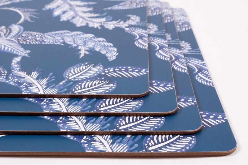 KAF Home House and Home Cork Placemats 16 x 12-Inch Set of 4 (Indigo Batik Floral Print) - Image 2